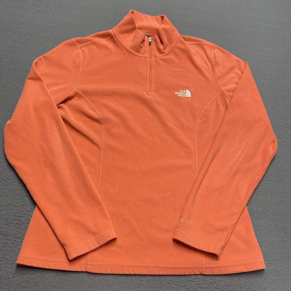 The North Face Pullover Womens Large Orange 1/4‎ Zip Mock Neck Fleece Hiking